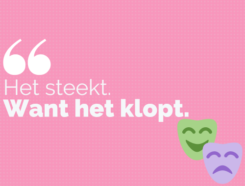 Citaat: Het steekt. Want het klopt. Afbeelding van theatermaskers.